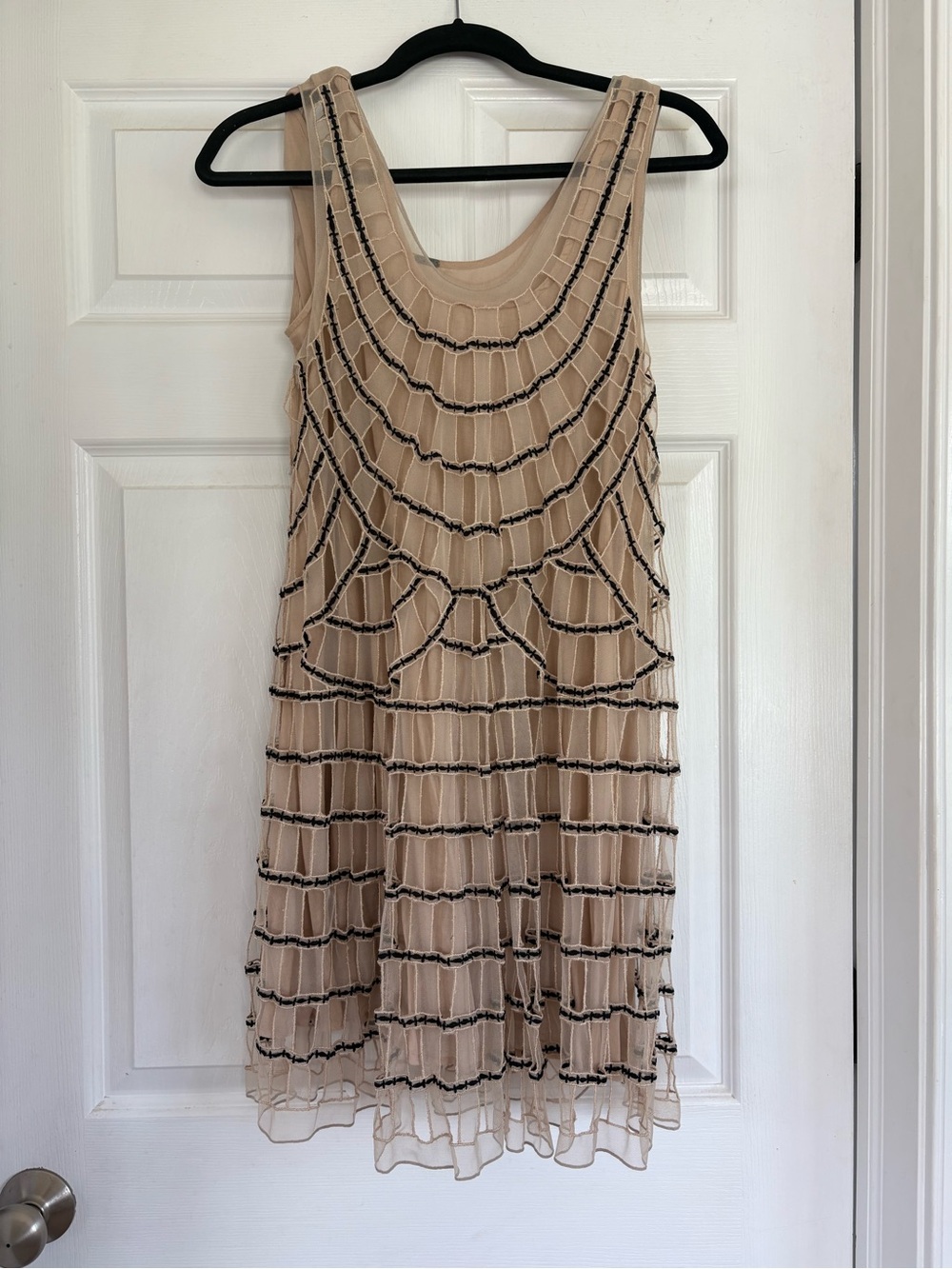 Chan Luu Nude with black intricate details Sleeveless Mini Dress